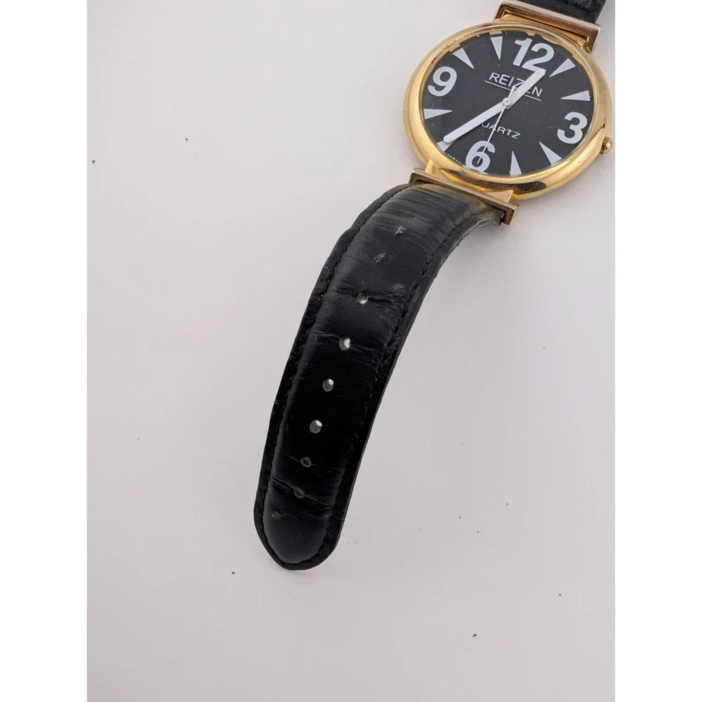 Reizen Women's Watch 41mm Gold Case Black Leather Band- New Battery